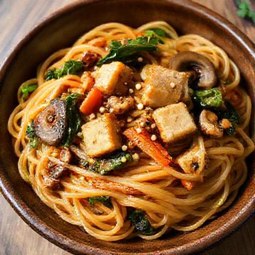 Vegetarisk Japchae med Tofu och Svamp