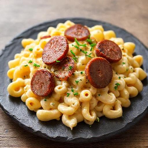 Stuvade makaroner med falukorv och dijonsenap