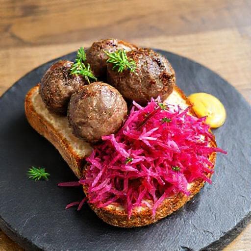 KöttbullesmörgÄs med Pepparrots-Rödbetssallad och Dill
