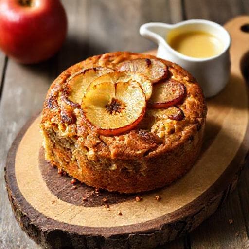 Äppelkaka med Mandel och Kardemumma, serverad med Vaniljsås