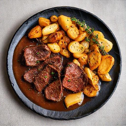 Pepparrotskött med Rotfruktsgratäng