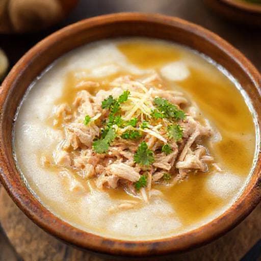 Bubur Nasi Ayam dengan Sup Halia