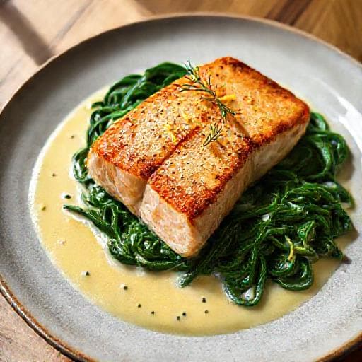Laks med Spinat og Citron-Flødesauce