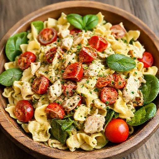 Hurtig Cremet Pastasalat med Kylling og Pesto