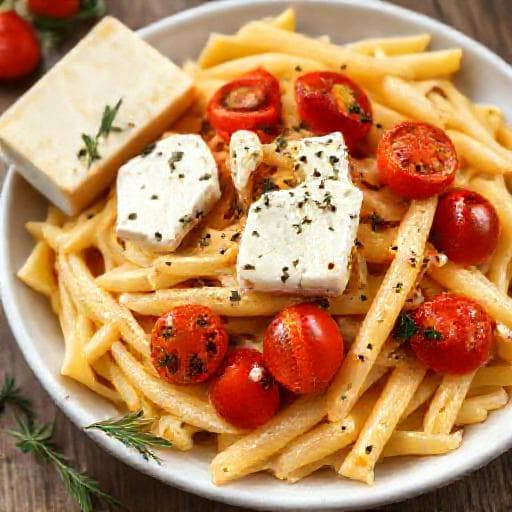 Hurtig Pasta med Bagt Feta og Tomater