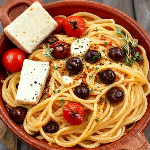 Pasta med Bagt Feta, Tomater og Kalamata Oliven