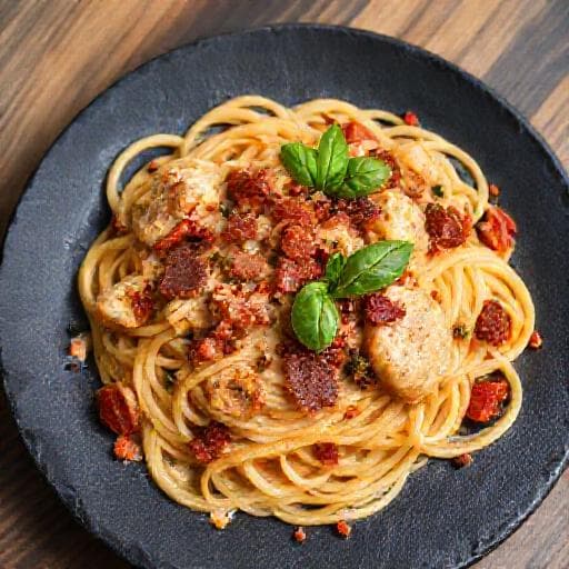Pasta med Kylling, Bacon og Soltørrede Tomater