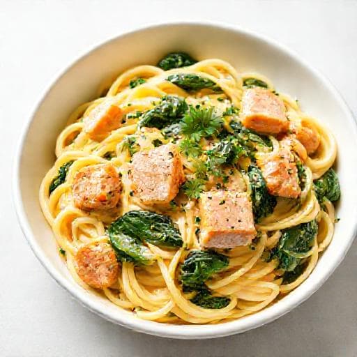 Klassisk Pasta med Laks og Spinat