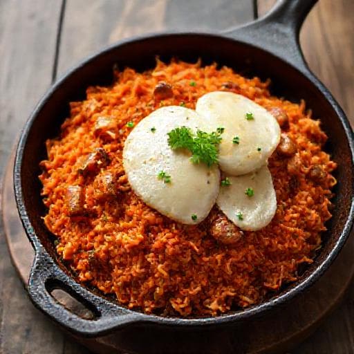 Kimchi-stegte ris med Svinekød og Ost