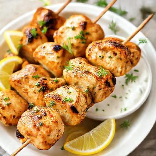 Græsk Kyllingespyd med Citron-Oregano Marinade og Tzatziki