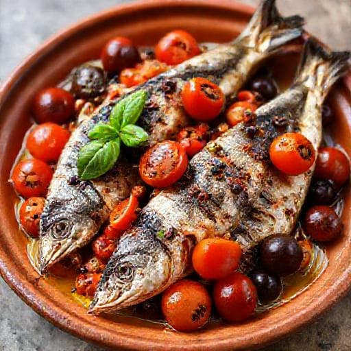 Sardinky na grilu s rajčaty a olivami (Sicilský styl)