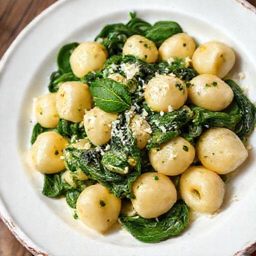 Klasické Gnocchi se špenátem a smetanovou omáčkou