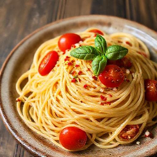 Rychlé Špagety Aglio e Olio s Cherry Rajčátky