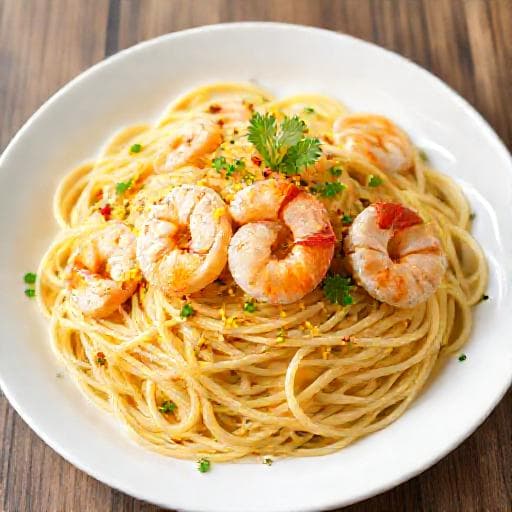 Špagety Aglio e Olio s Krevetami a Citronem