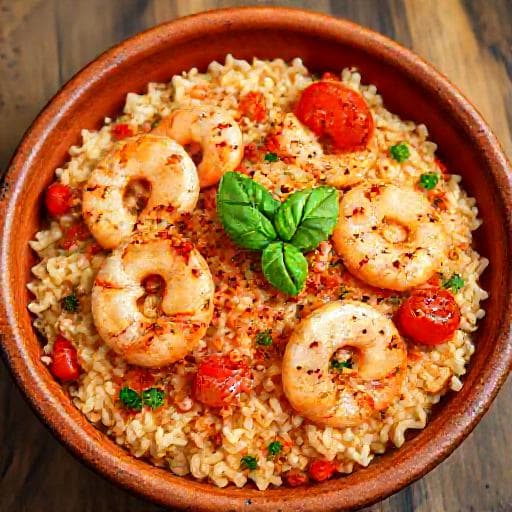Rizoto s krevetami, chilli a rajčaty
