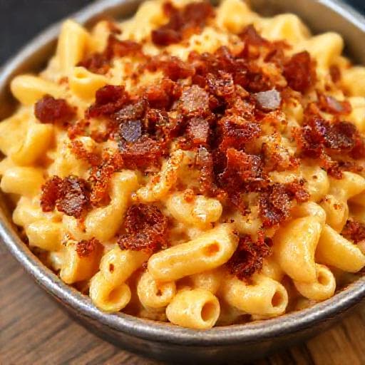 Mac and Cheese s karamelizovanou cibulkou a slaninou