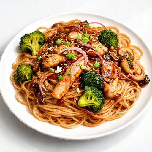 Yakisoba s kuřetem a teriyaki omáčkou