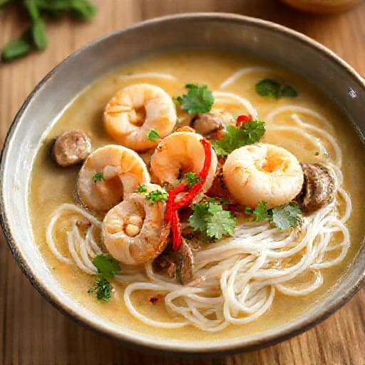 Tom Kha Gai s krevetami a kokosovými nudlemi
