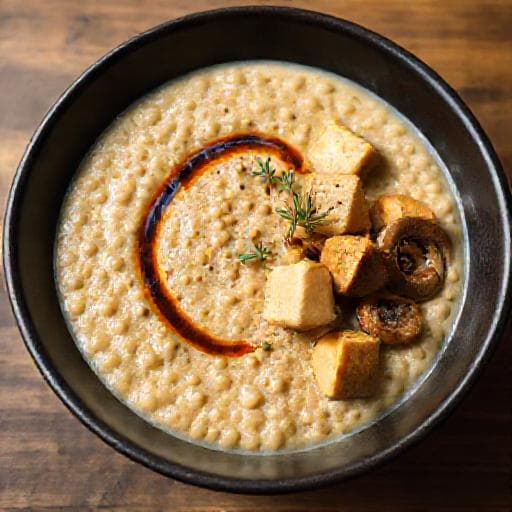 Jáhlová kaše naslano s uzeným tofu a houbami