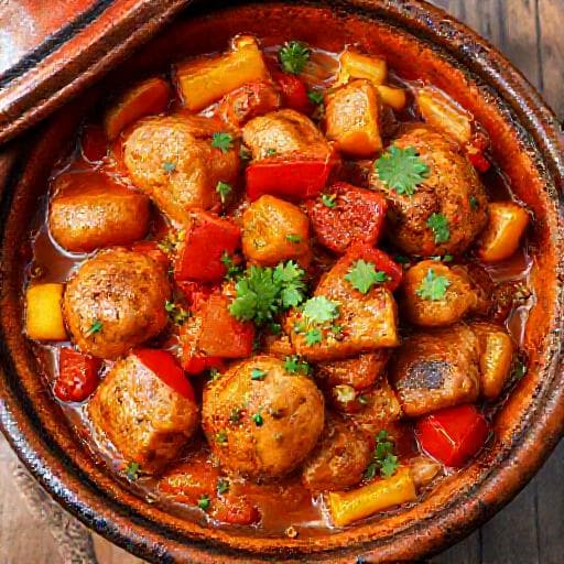 Kuřecí tajine s rajčaty, paprikou a koriandrem