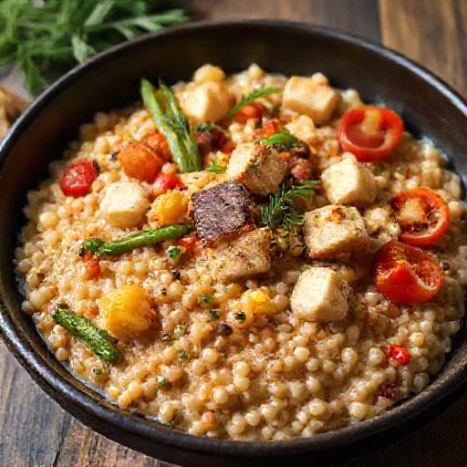 Kroupové rizoto se zeleninou a uzeným tofu