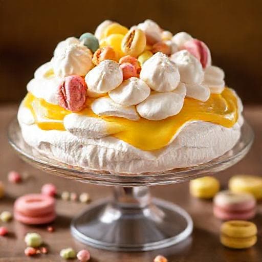 Pavlova s citronovým krémem a makronkami