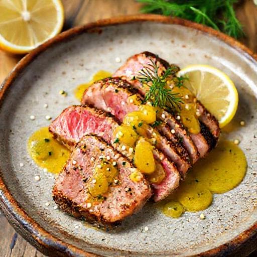 Tuňákový steak se sezamem a citrusovou omáčkou