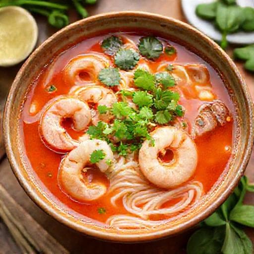 Bún Nghệ Huế Tôm Thịt (Hue Noodle Soup with Shrimp and Pork)