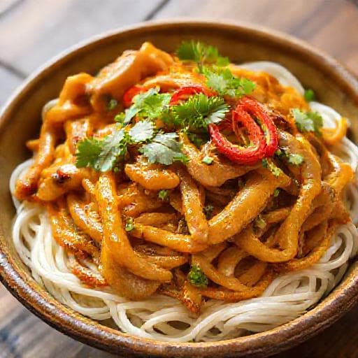 Bún Lòng Xào Nghệ (Turmeric Stir-fried Pork Intestines with Rice Vermicelli)