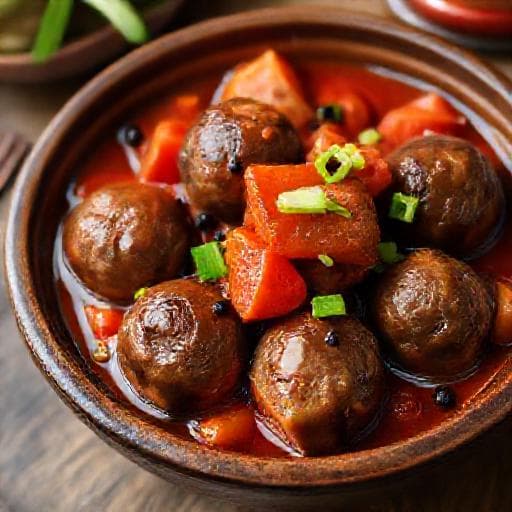 Thịt Viên Kho Tiêu Sốt Cà Chua (Braised Meatballs with Pepper and Tomato Sauce)
