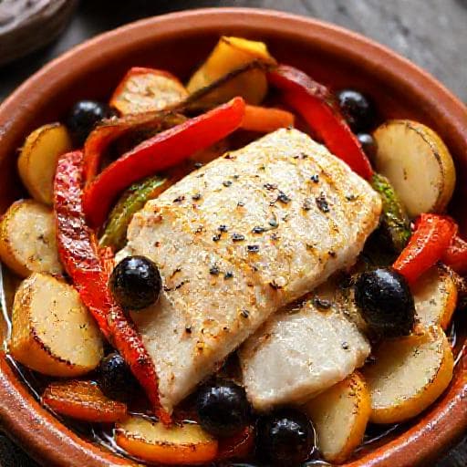 Bacalhau à Espanhola com Pimentos Assados