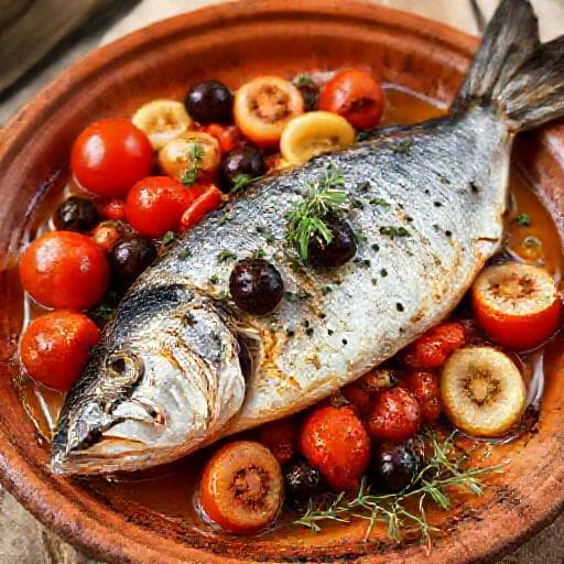 Cavala Assada com Tomate e Azeitonas