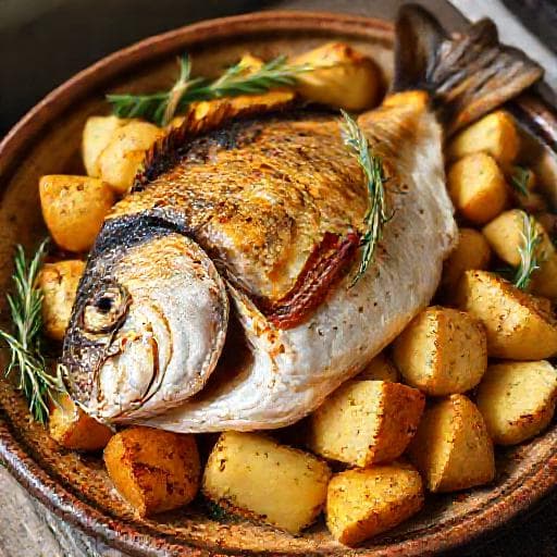 Dourada Assada no Forno com Batatas e Ervas