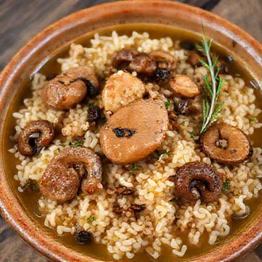 Arroz de Perdiz com Cogumelos e Ervas Aromáticas