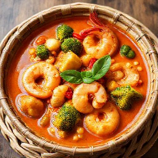 Caril Timorense com Legumes e Camarão
