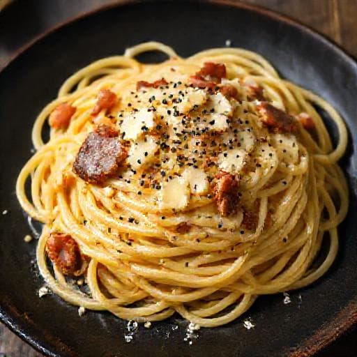 Espaguete à Carbonara com Pancetta e Pecorino