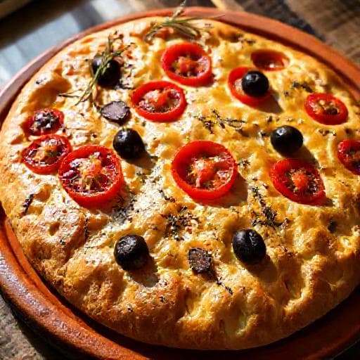 Focaccia com Tomate Cereja e Azeitonas