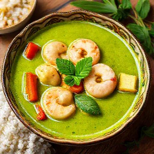 Curry Verde Tailandês com Camarão e Abacaxi
