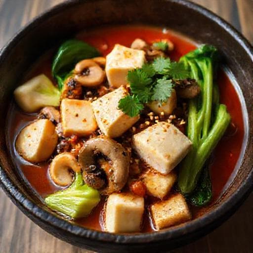 Mapo Tofu com Cogumelos e Vegetais