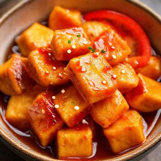 Tofu Crocante Rápido na Air Fryer com Molho Agridoce
