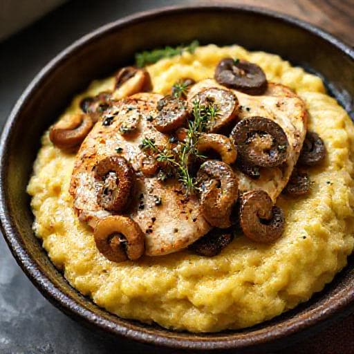 Frango com Polenta Cremosa e Cogumelos