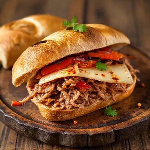Sanduíche de Pernil com Vinagrete e Queijo Coalho