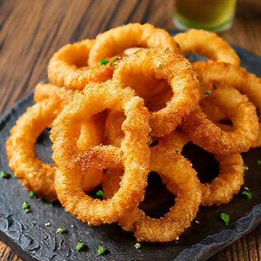 Луковые кольца с пивным кляром и чесноком