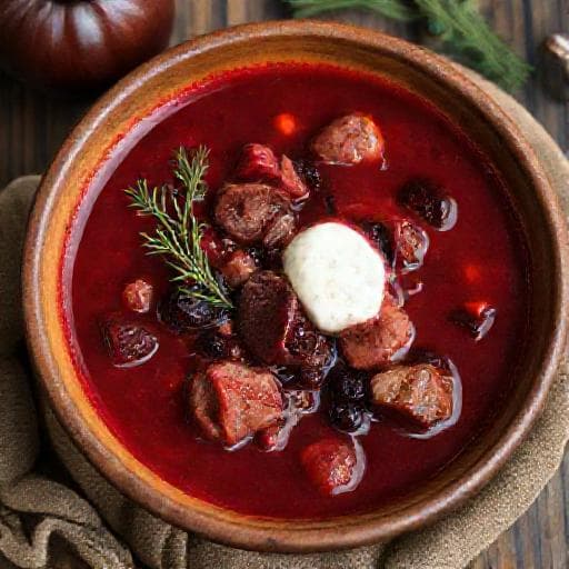 Шалтибарщай с копченостями и черносливом