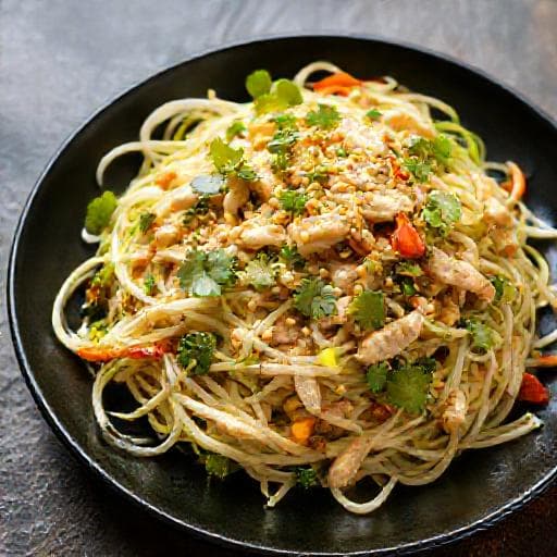 Салат из проростков сои с курицей и кунжутом