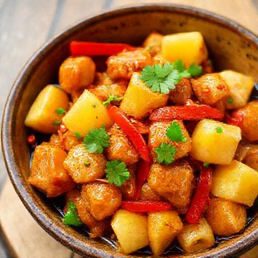 Свинина в кисло-сладком соусе с ананасом и имбирем (вариация)