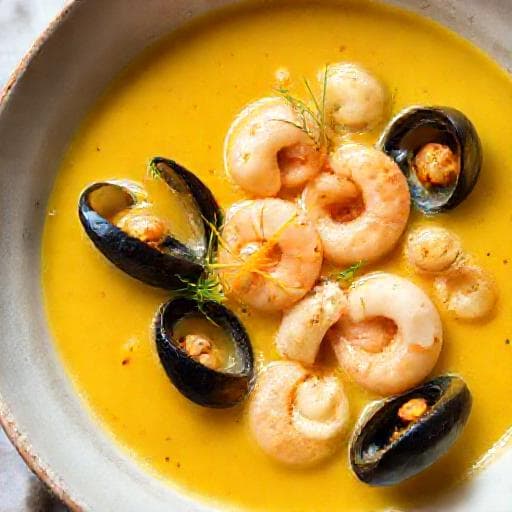 Сливочный суп с морепродуктами и шафраном