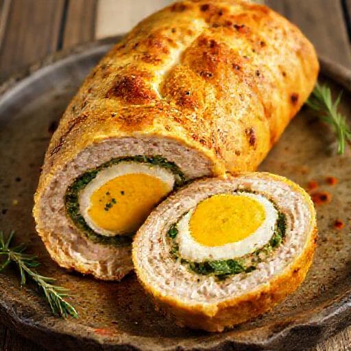 Классический рулет из куриного фарша с яйцом и зеленью