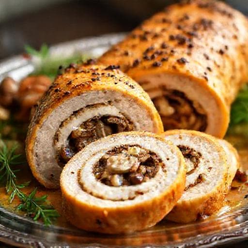 Рулет из куриного фарша с грибами и сыром