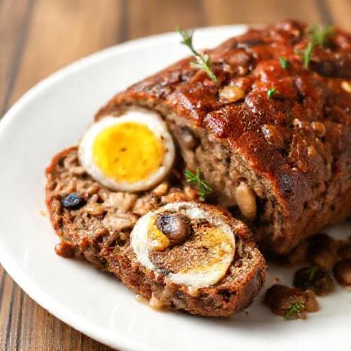 Мясной рулет с яйцом и грибами